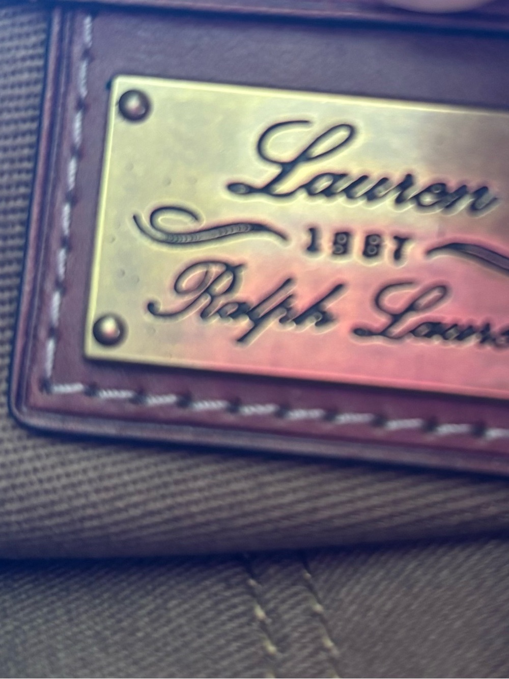 Ralph Lauren Tan Canvas Wallet with Brass Nameplate